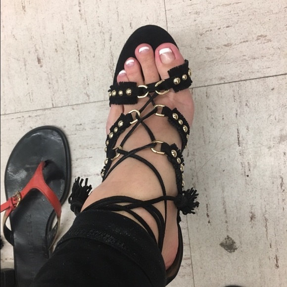 { Aquazzura } Black Tulum Studded Block Heels - Picture 3 of 4